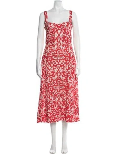 Pre-owned Saloni Linen Midi Length Dress In Red