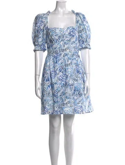 Pre-owned Saloni Linen Mini Dress In Blue
