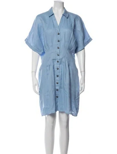 Pre-owned Saloni Linen Mini Dress In Blue