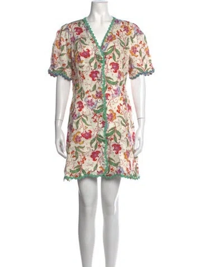 Pre-owned Saloni Linen Mini Dress In Neutrals
