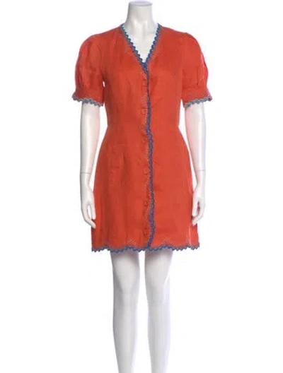 Pre-owned Saloni Linen Mini Dress In Orange
