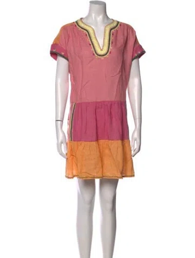 Pre-owned Saloni Linen Mini Dress In Pink