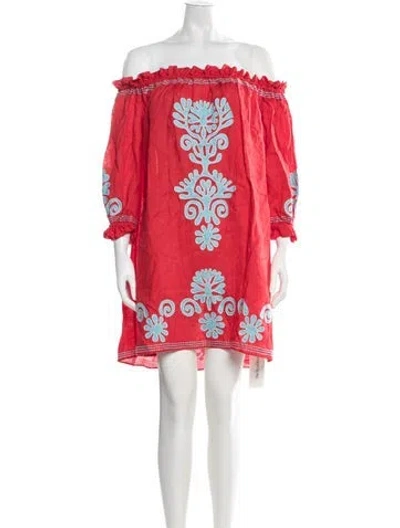 Pre-owned Saloni Linen Mini Dress In Red