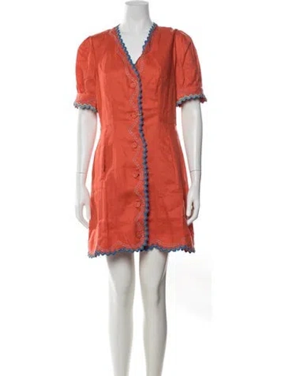 Pre-owned Saloni Linen Mini Dress W/ Tags In Orange