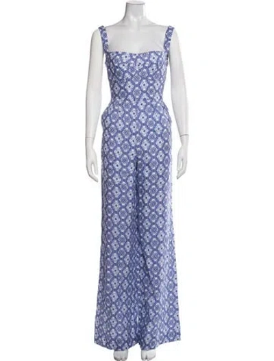 Pre-owned Saloni Linen Patterned Jumpsuit In Blue