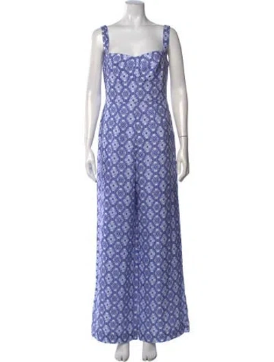 Pre-owned Saloni Linen Patterned Jumpsuit In Blue