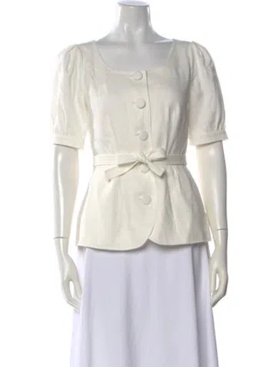 Pre-owned Saloni Linen Scoop Neck Blouse W/ Tags In Neutral