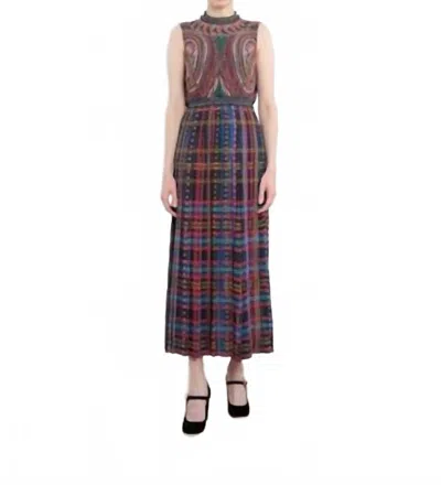 Saloni Liza Sleeveless Slit Midi Dress In Tartan In Multi