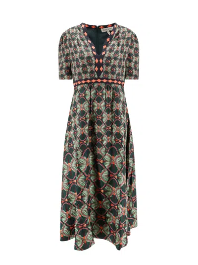 Saloni Tabitha Printed Silk-jacquard Midi Dress In Multicolor