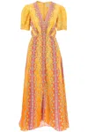 Saloni Long Silk Dress Lea In Carnival Stripe Plmt (yellow)
