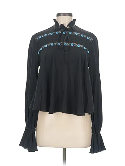 Pre-owned Saloni Long Sleeve Silk Top Black Mock Neckline Tops