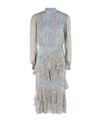 Saloni Long-sleeved Wrinkled Dress In Blue