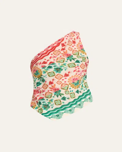 Saloni Madeline Printed One-shoulder Top In Red
