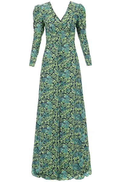 Saloni Margot-b Printed Silk-jacquard Maxi Dress In Multi-colored