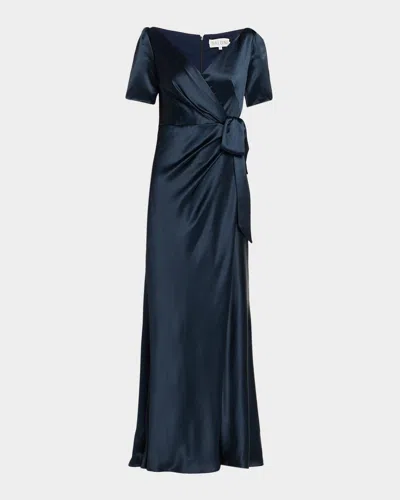Saloni Marilyn Silk Wrap Dress In Blue