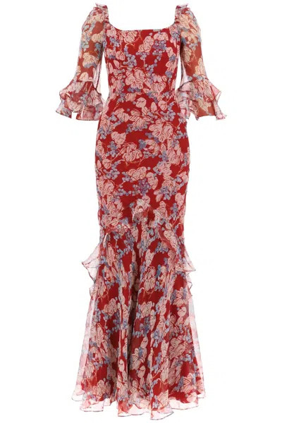 Saloni Tamara Floral-print Crinkled-silk Maxi Dress In Red