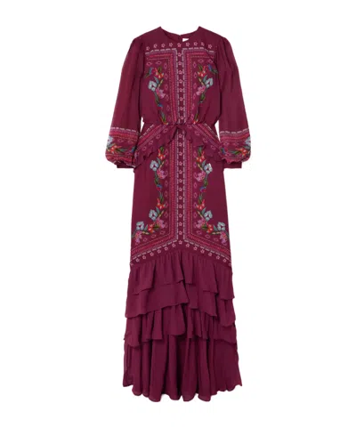 Saloni Maxi Dress With Ruffle Hem In Pink