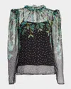 Saloni Mel-b Floral Silk Georgette Blouse In Green