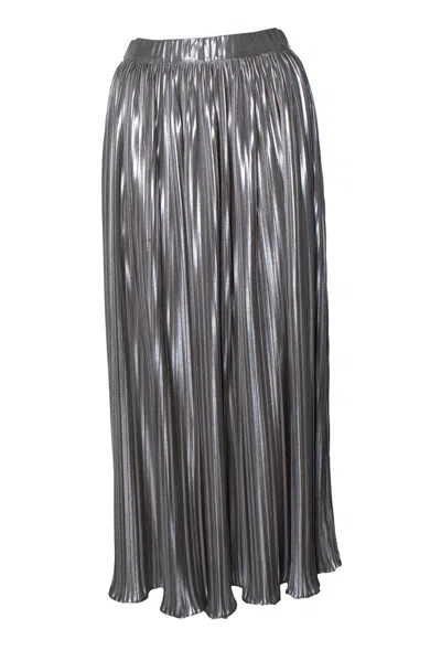 Saloni , Metallic Pleated Skirt In Gray