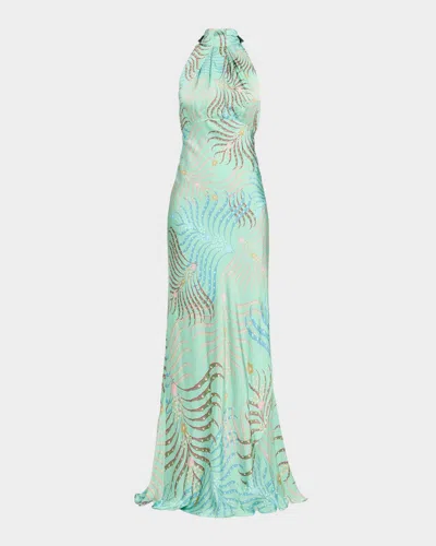 Saloni Michelle High-neck Gown In Green