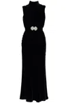 Saloni Midi Fleur Velvet Dress In Black Pearl Clamshell (black)