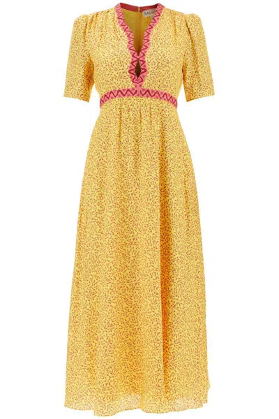 Saloni Tabitha Printed Silk-satin Jacquard Midi Dress In Yellow