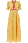 Saloni Silk Tabitha Flared Dress With Plant Pattern In Yellow