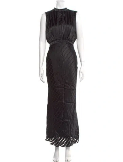 Pre-owned Saloni Mock Neck Long Dress In Black