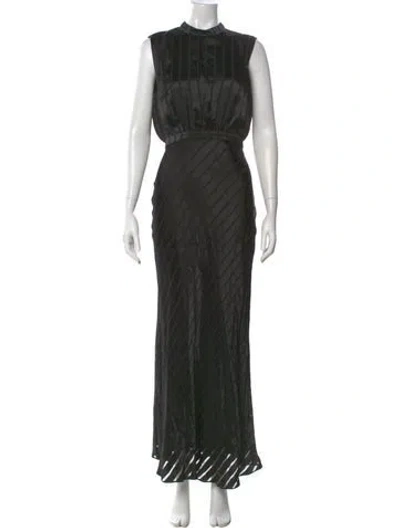 Pre-owned Saloni Mock Neck Long Dress In Black