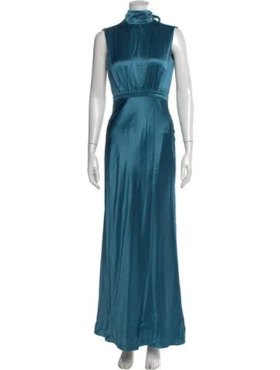 Pre-owned Saloni Mock Neck Long Dress In Blue