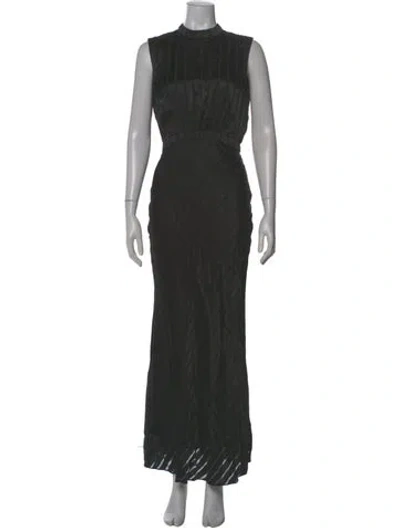 Pre-owned Saloni Mock Neck Long Dress In Gray