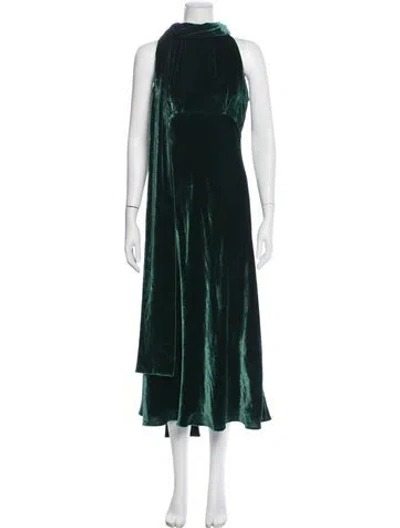 Pre-owned Saloni Mock Neck Long Dress In Green