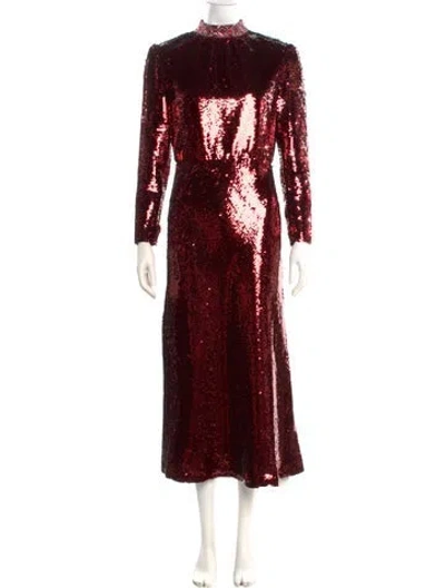 Pre-owned Saloni Mock Neck Long Dress W/ Tags In Burgundy