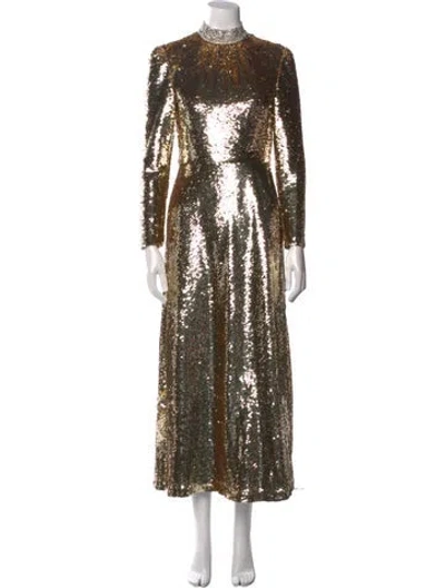 Pre-owned Saloni Mock Neck Long Dress W/ Tags In Gold