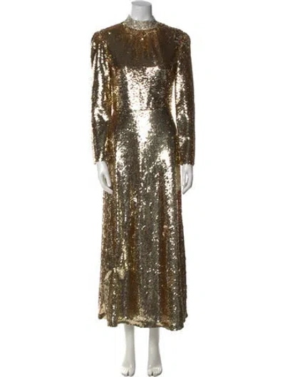 Pre-owned Saloni Mock Neck Long Dress W/ Tags In Gold