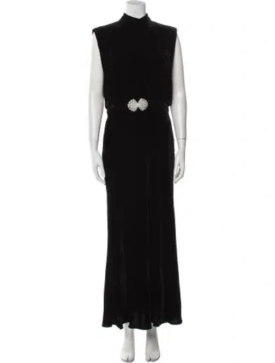 Pre-owned Saloni Mock Neck Midi Length Dress In Black