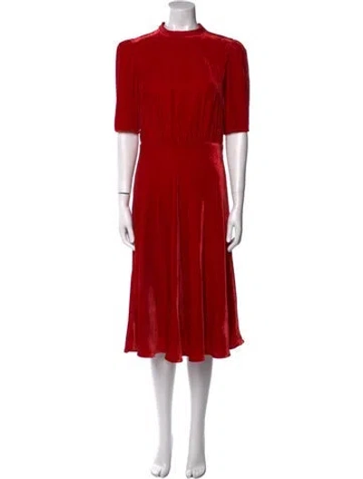 Pre-owned Saloni Mock Neck Midi Length Dress In Red