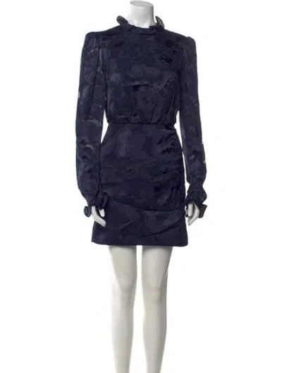 Pre-owned Saloni Mock Neck Mini Dress In Blue