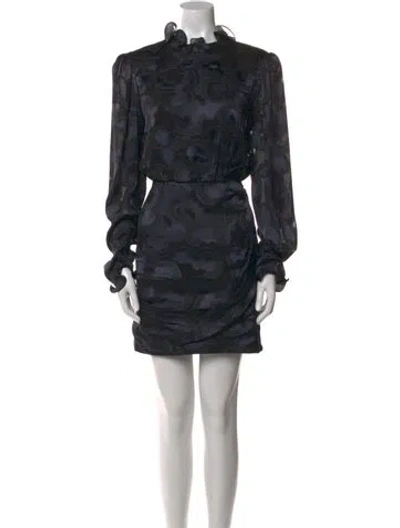 Pre-owned Saloni Mock Neck Mini Dress In Blue