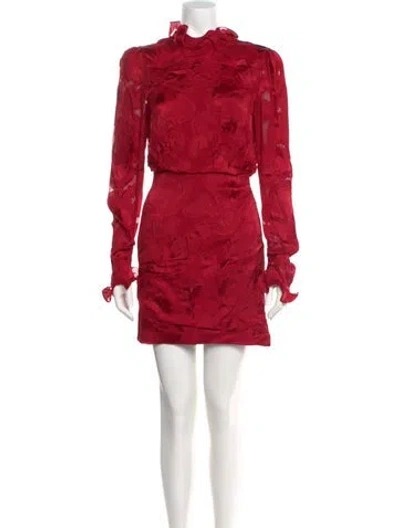 Pre-owned Saloni Mock Neck Mini Dress In Red