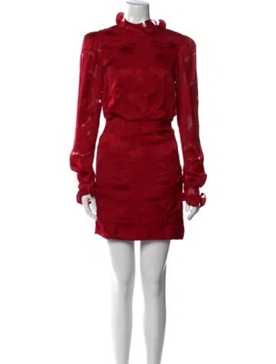 Pre-owned Saloni Mock Neck Mini Dress In Red
