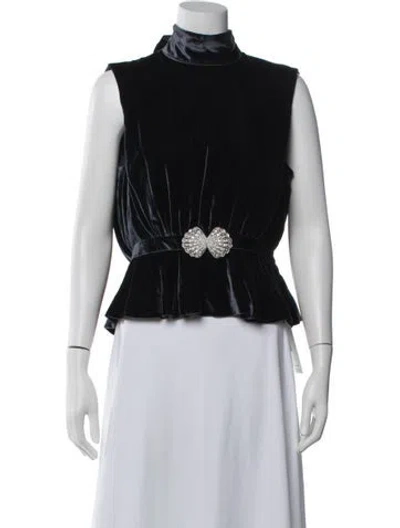 Pre-owned Saloni Mock Neck Sleeveless Top In Black