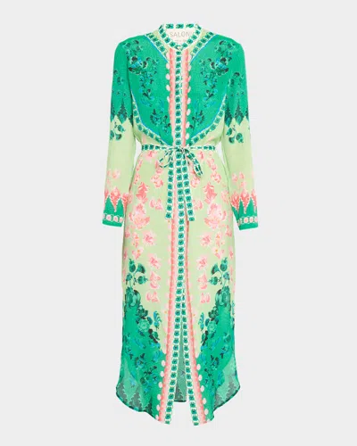 Saloni Molly Printed Long-sleeve Dress In Green
