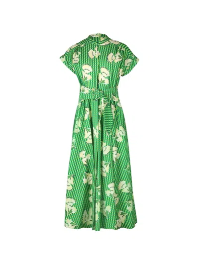 Saloni Neesha Short-sleeve Cotton Maxi Dress In Green