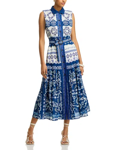 Saloni Nya Linen Midi Dress In Riviera Placement