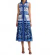 Saloni Nya Belted Linen Midi Dress In Blue