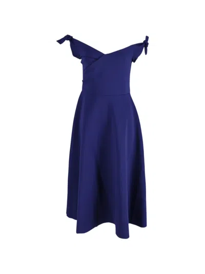 Pre-owned Saloni Off-the-shoulder Pleated Dress In Blue