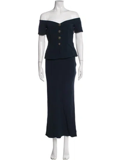 Pre-owned Saloni Off-the-shoulder Long Dress W/ Tags In Blue