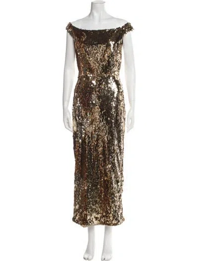 Pre-owned Saloni Off-the-shoulder Long Dress W/ Tags In Gold