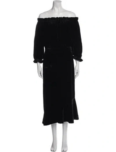 Pre-owned Saloni Off-the-shoulder Midi Length Dress In Black